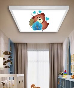 Yavru Ayıcık Çocuk odası avize modelleri, 60x60 baskılı kare avize, 54wat led tavana model