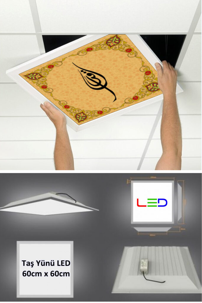 Asma Tavan Led Paneli, 60cm x 60cm, sıva altı led ışık, Uv baskı avize, Kare ama tavan aydınlatma, ofis tavan ledi, Gökyüzü Panel 50W desenli aydınlatma