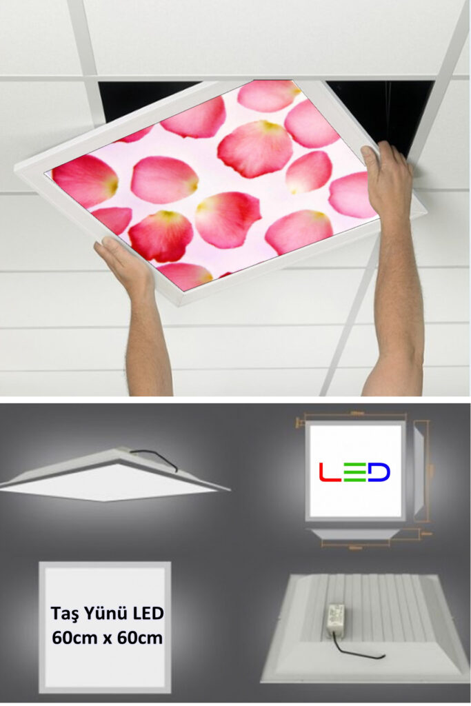 Asma Tavan Led Paneli, 60cm x 60cm, sıva altı led ışık, Uv baskı avize, Kare ama tavan aydınlatma, ofis tavan ledi, Gökyüzü Panel 50W desenli aydınlatma
