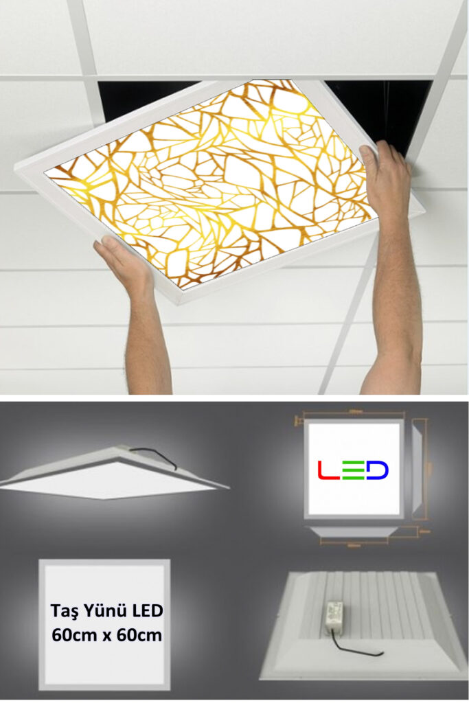 Asma Tavan Led Paneli, 60cm x 60cm, sıva altı led ışık, Uv baskı avize, Kare ama tavan aydınlatma, ofis tavan ledi, Gökyüzü Panel 50W desenli aydınlatma