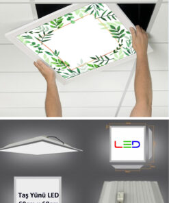 Asma Tavan Led Paneli, 60cm x 60cm, sıva altı led ışık, Uv baskı avize, Kare ama tavan aydınlatma, ofis tavan ledi, Gökyüzü Panel 50W desenli aydınlatma