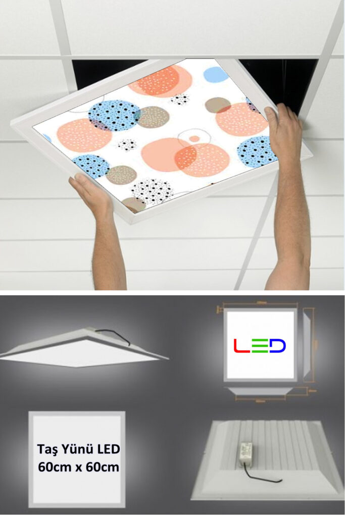 Led Asma Tavan Led Paneli, 60cm x 60cm, sıva altı led ışık, Uv baskı avize, Kare ama tavan aydınlatma, ofis tavan ledi, Gökyüzü Panel 50W desenli aydınlatma
