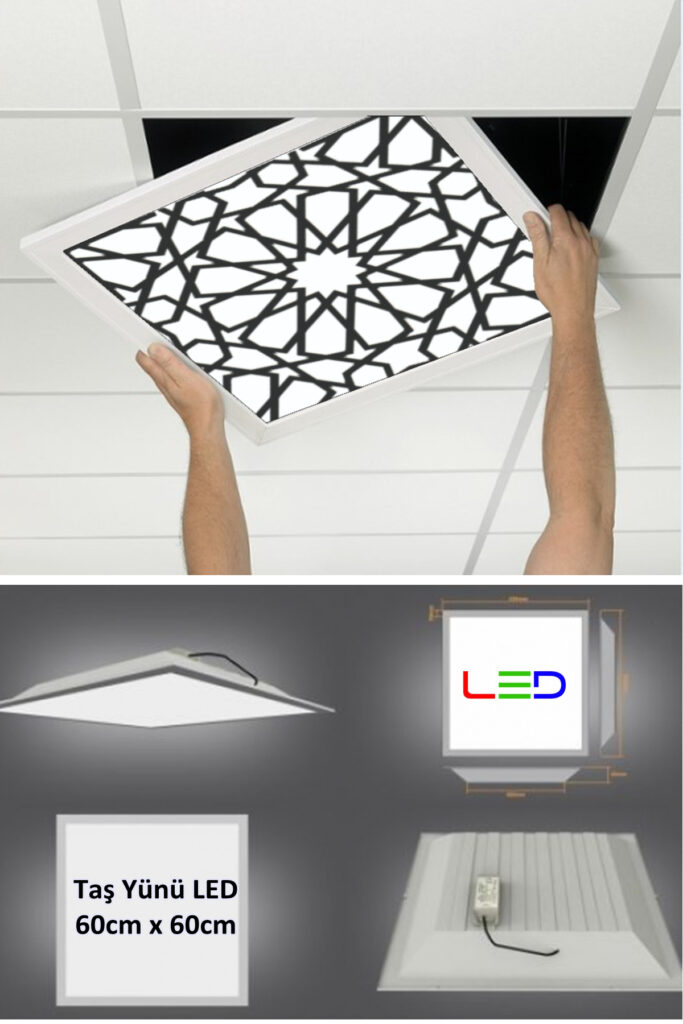 Asma Tavan Led Paneli, 60cm x 60cm, sıva altı led ışık, Uv baskı avize, Kare ama tavan aydınlatma, ofis tavan ledi, Gökyüzü Panel 50W desenli aydınlatma