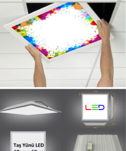 Asma Tavan Led Paneli, 60cm x 60cm, sıva altı led ışık, Uv baskı avize, Kare ama tavan aydınlatma, ofis tavan ledi, Gökyüzü Panel 50W desenli aydınlatma