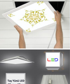 Desenli Asma Tavan Led Paneli, 60cm x 60cm, sıva altı led ışık, Uv baskı avize, Kare ama tavan aydınlatma, ofis tavan ledi, Gökyüzü Panel 50W desenli aydınlatma