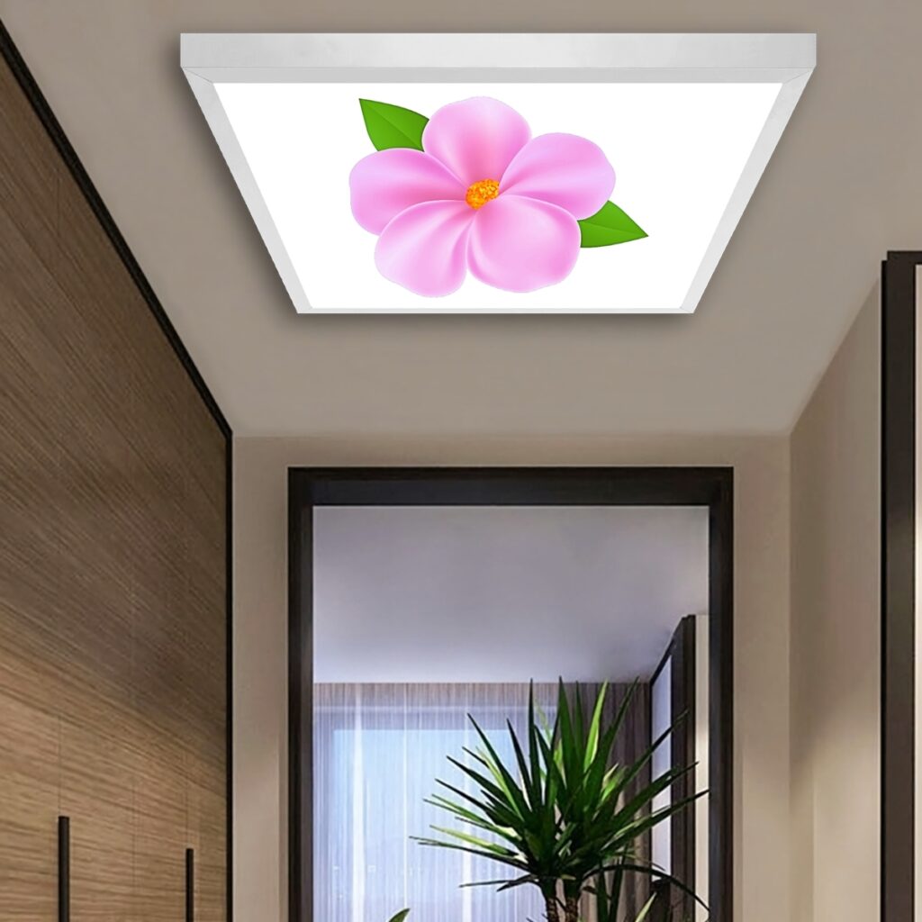 Pembe Çiçek Koridor avize modelleri, 60x60 baskılı Hol kare avize, 54wat led tavana model