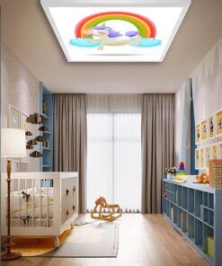 Alternative view of Gökkuşağı Unicorn Çocuk odası avize modelleri, 60x60 baskılı kare avize, 54wat led tavana model