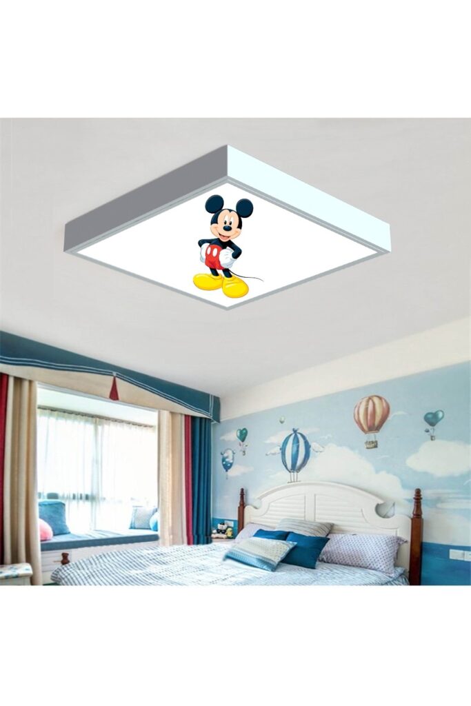 Mickey Mouse 60x60 54wat led Çocuk odası avize modelleri, baskılı çocuklar için kare avize, tavana model avize