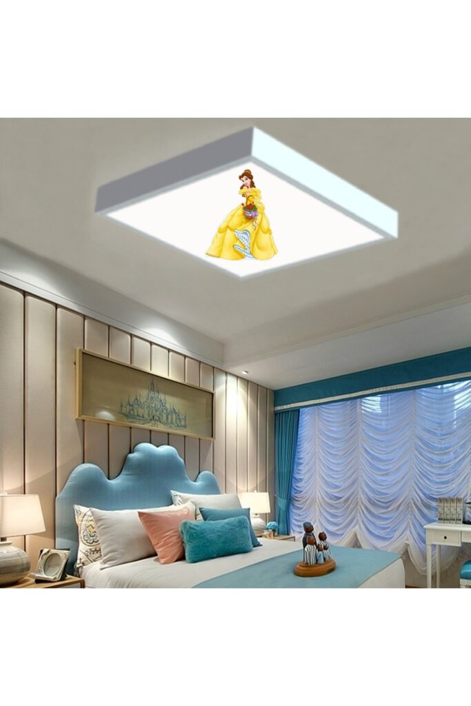 Prenses Bella 60x60 Çocuk odası avize modelleri, baskılı çocuklar için kare avize, 54wat led tavana model avize