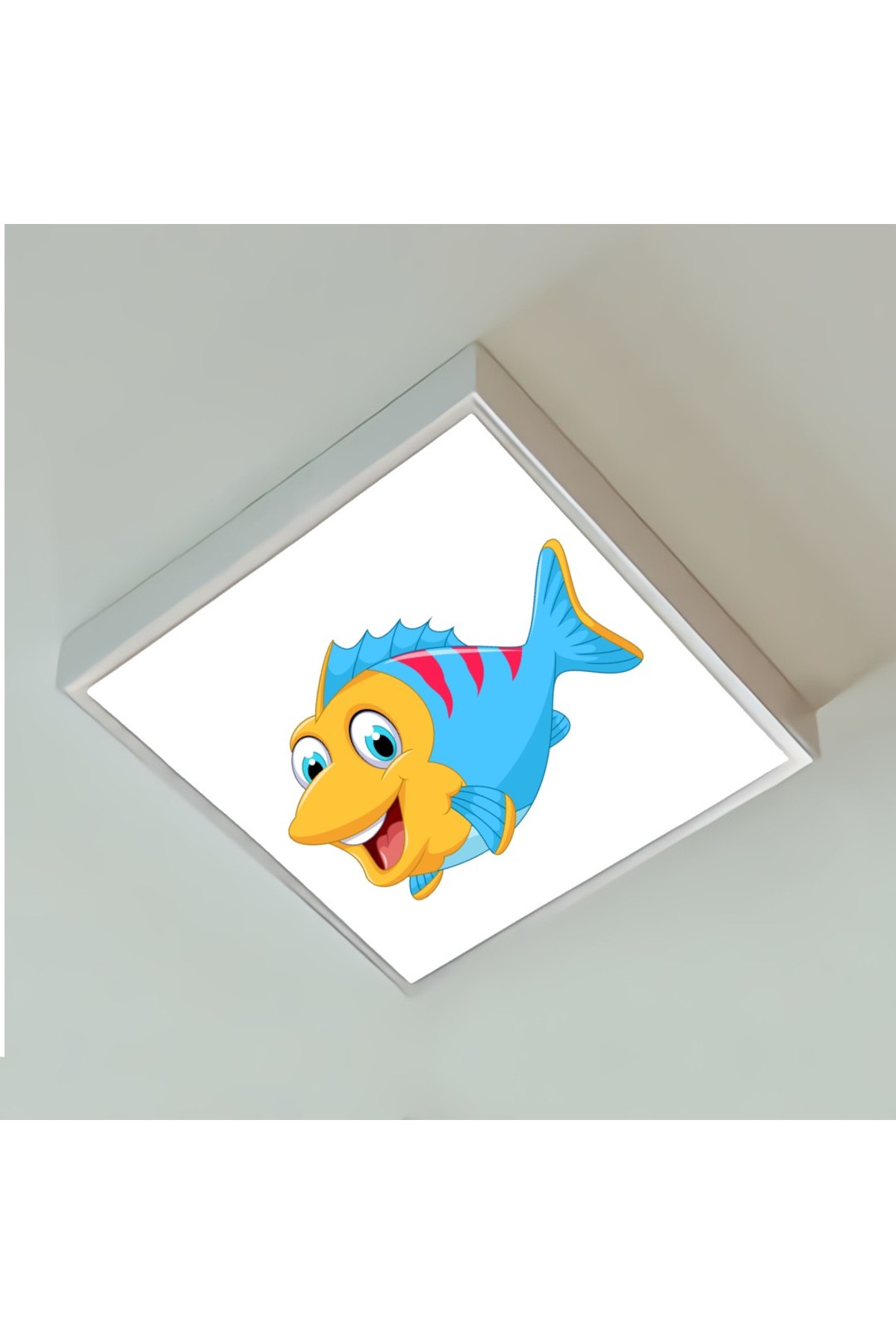 Sevimli Balık 60x60 Çocuk odası avize modelleri, baskılı çocuklar için kare avize, 54wat led tavana model avize - Görsel 3