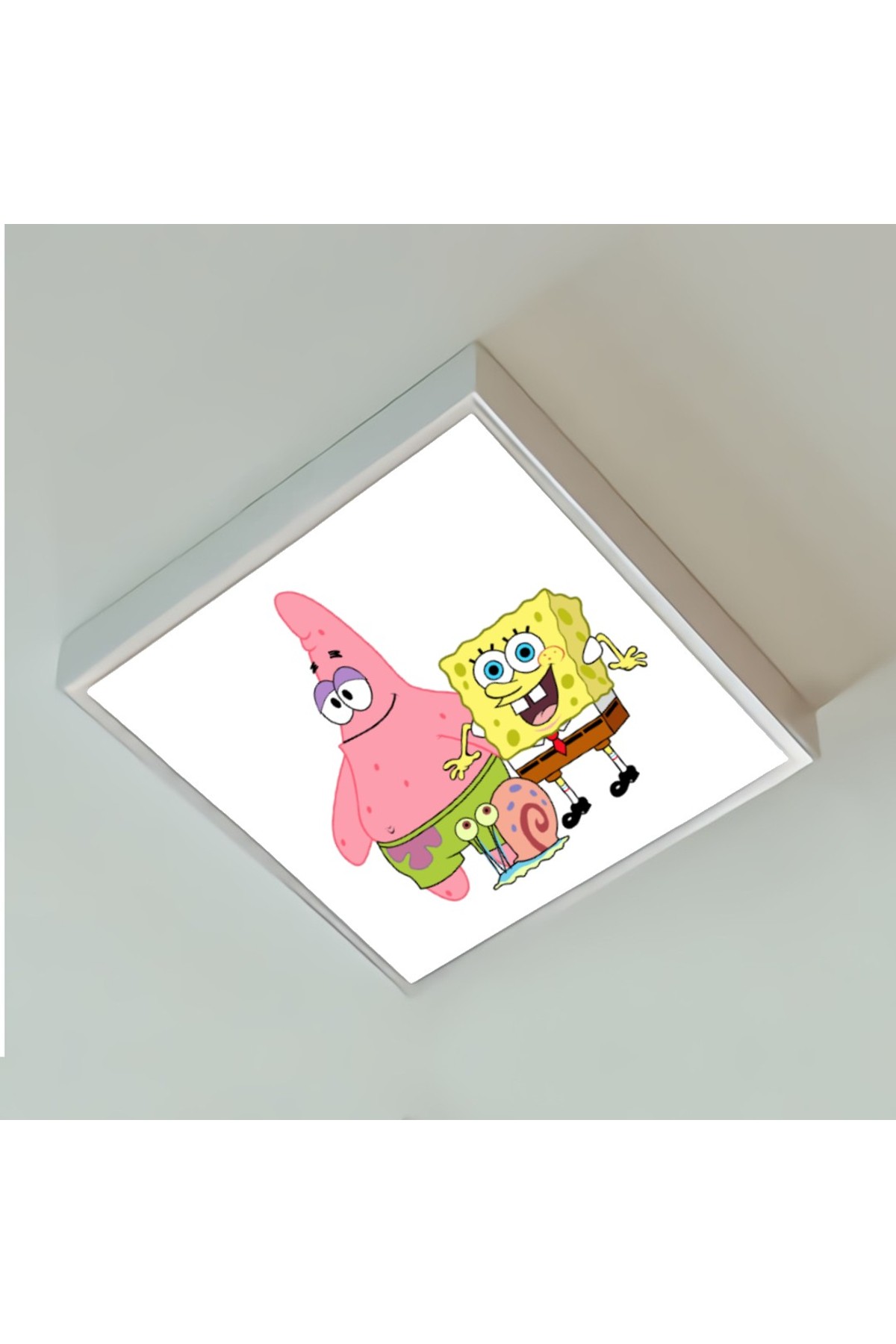 Sünger Bob 60x60 Çocuk odası avize modelleri, baskılı çocuklar için kare avize, 54wat led tavana model avize - Görsel 3