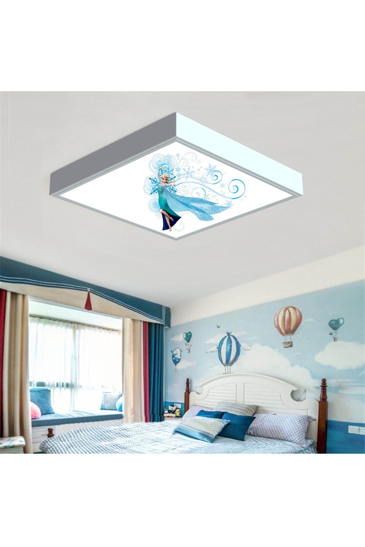 Elsa Frozen 60x60 Çocuk odası avize modelleri, baskılı çocuklar için kare avize, 54wat led tavana model - Görsel 4