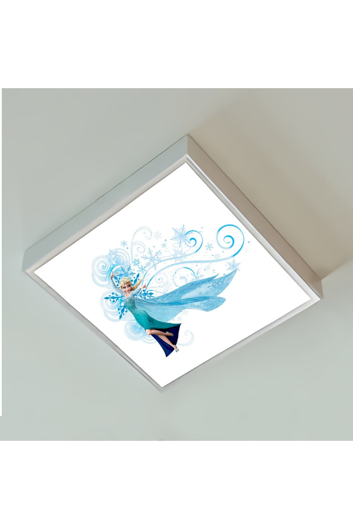 Elsa Frozen 60x60 Çocuk odası avize modelleri, baskılı çocuklar için kare avize, 54wat led tavana model - Görsel 2