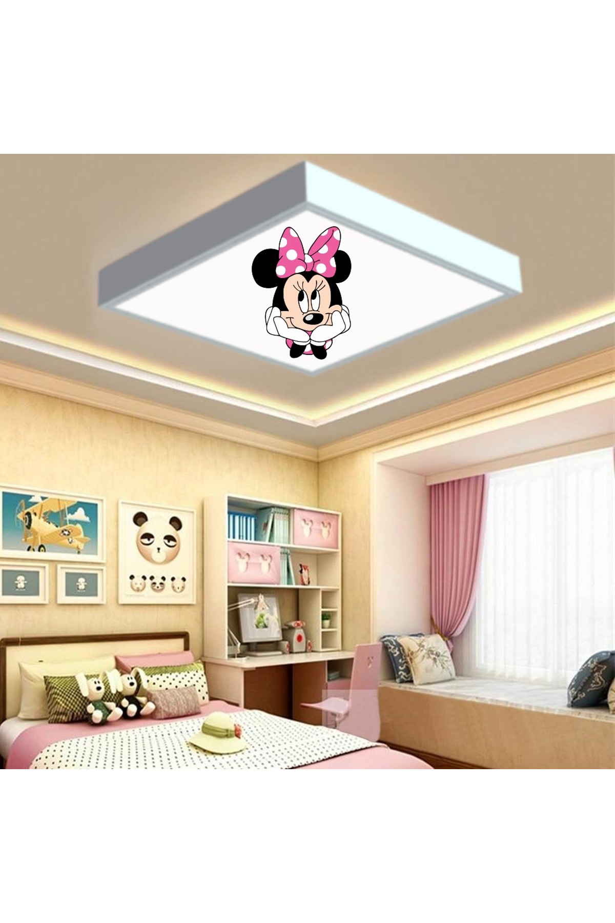 Minnie Mouse 60x60 Çocuk odası avize modelleri, 54wat led, tavana model avize,çocuklar için kare avize