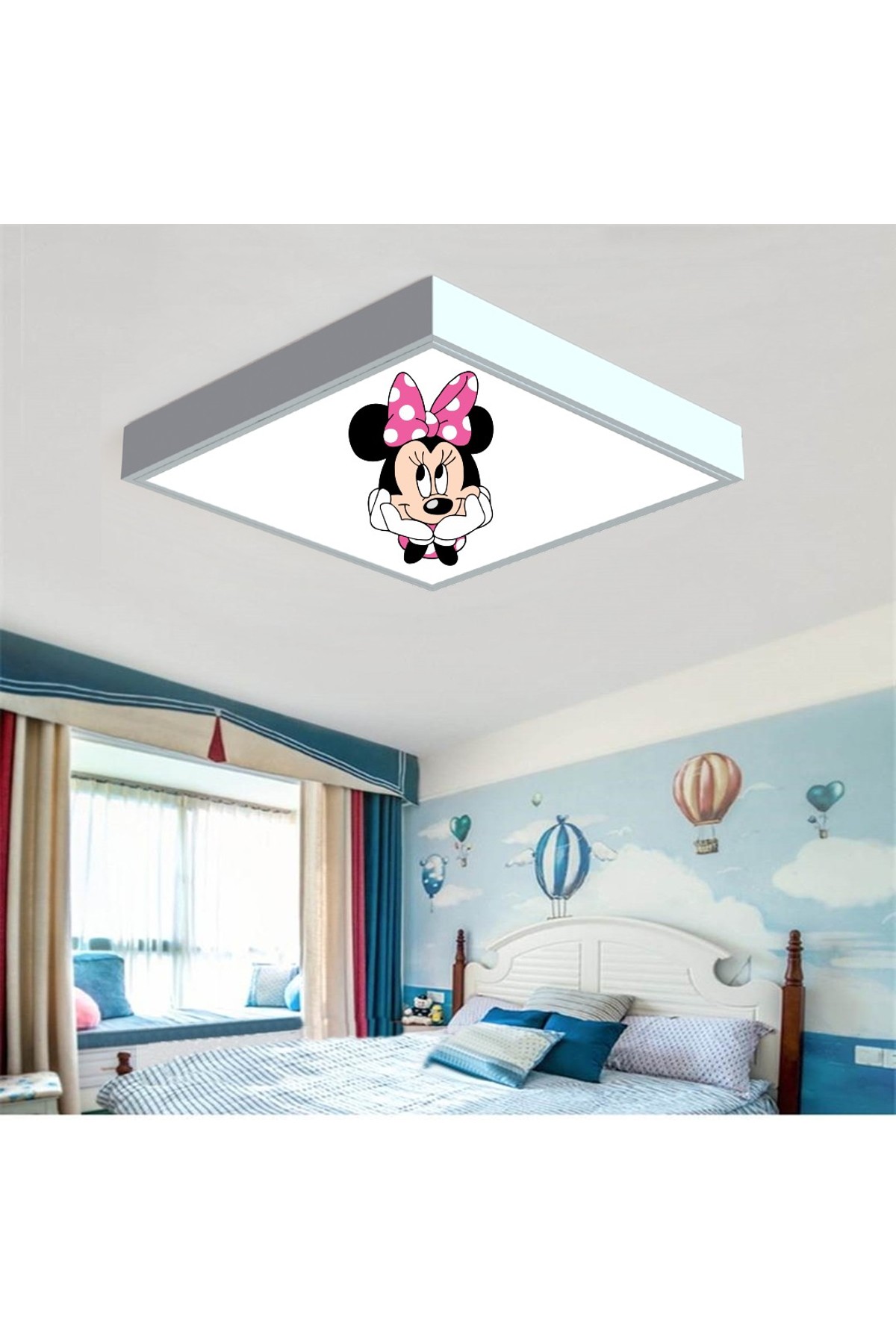 Minnie Mouse 60x60 Çocuk odası avize modelleri, 54wat led, tavana model avize,çocuklar için kare avize - Görsel 4