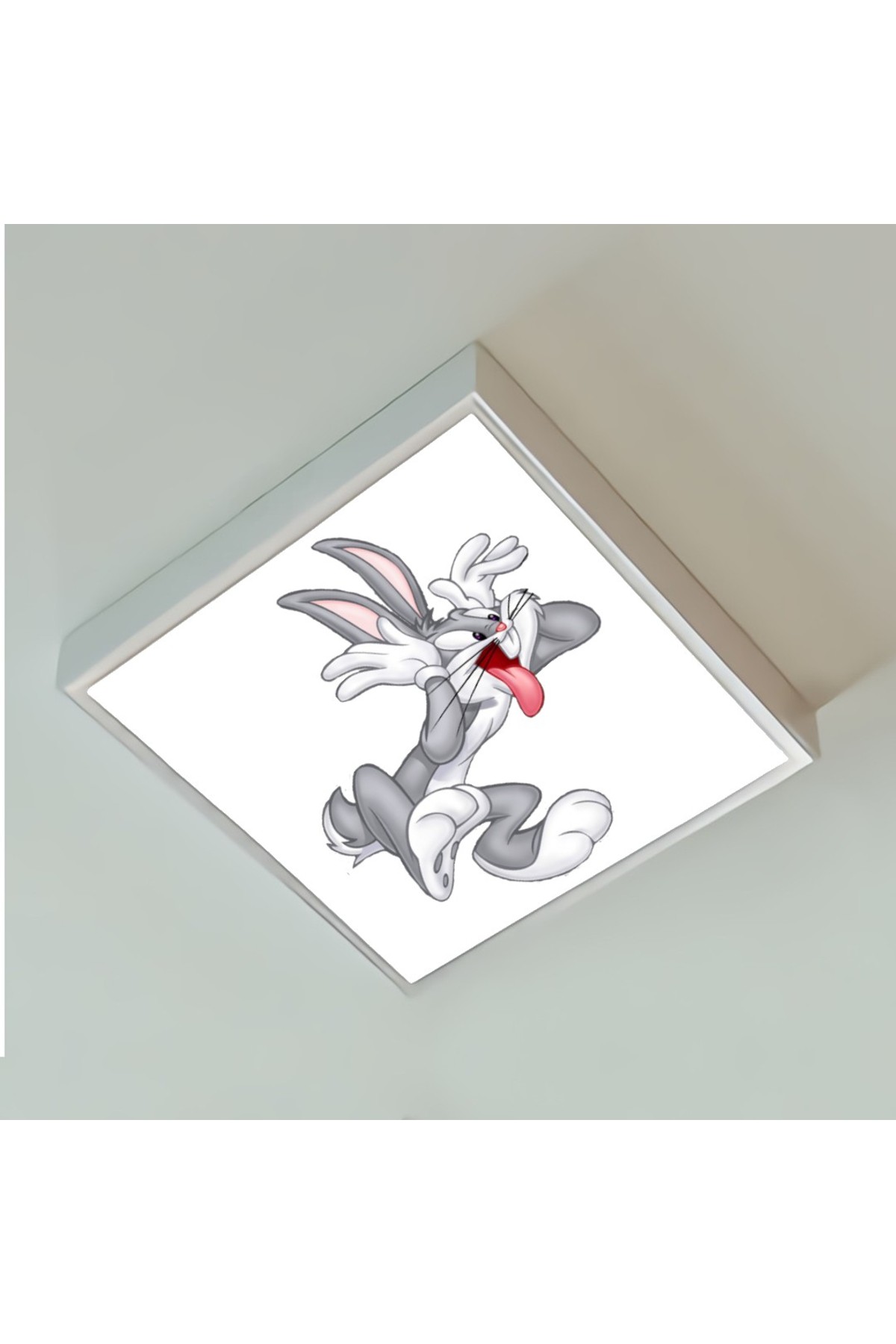 Bugs Bunny 60x60 Çocuk odası avize modelleri, baskılı çocuklar için kare avize, 54wat led tavana model - Görsel 2