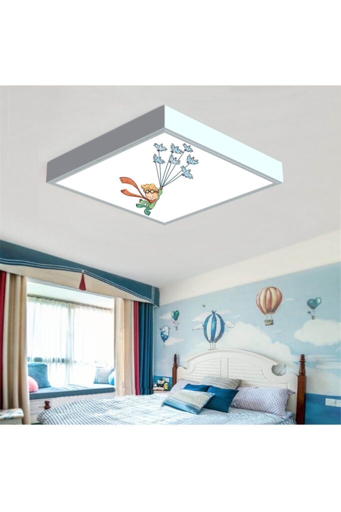 Uçan Çocuk 60x60 Çocuk odası avize modelleri, 54wat led, tavana model avize, çocuklar için kare avize