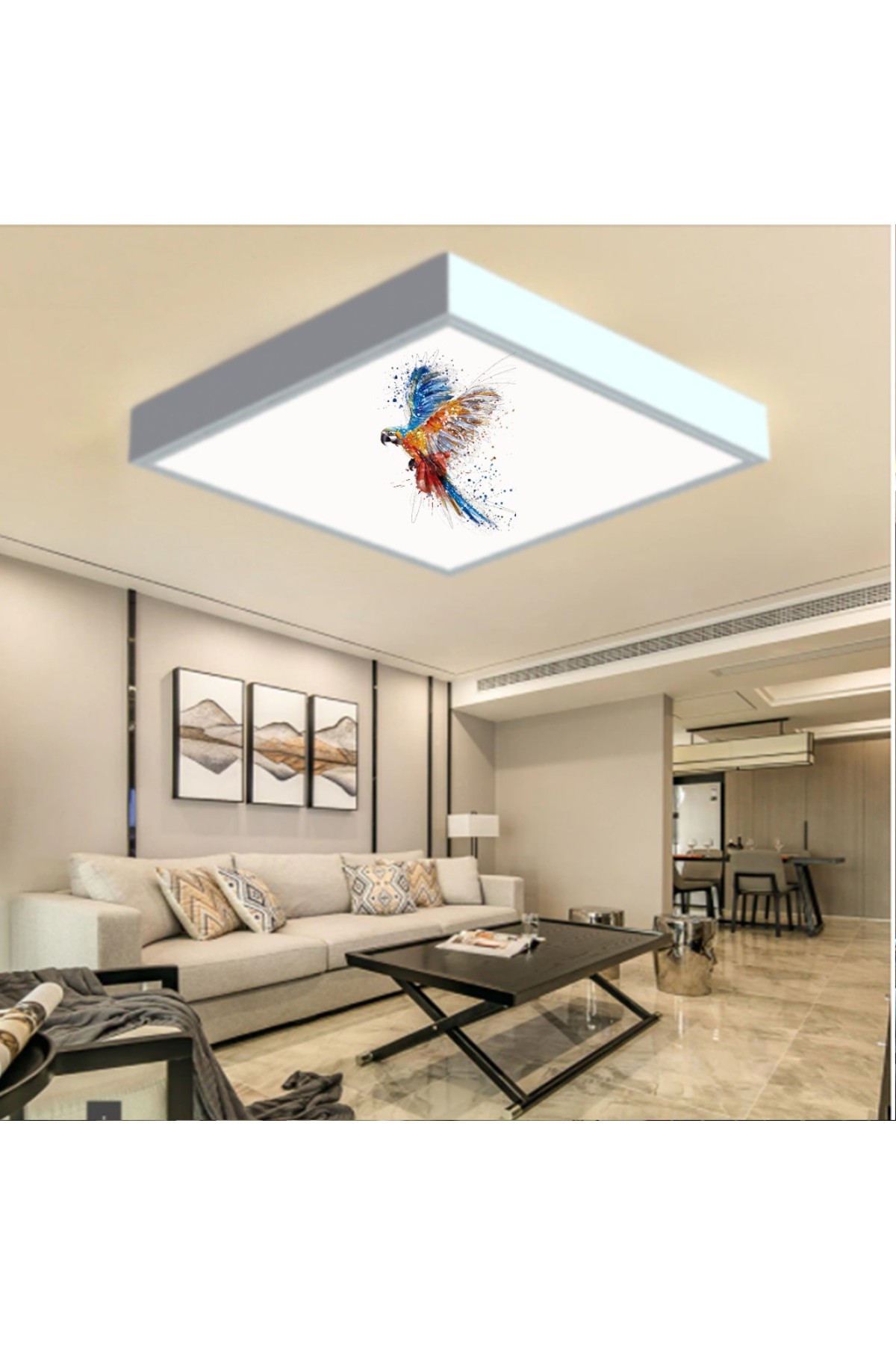Renkli Papağan 60x60 Yatak Odası avize modelleri, 54wat led, tavana model avize, Yatak Odası kare avize - Görsel 2