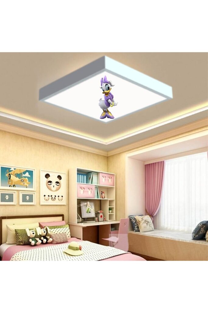 Daisy Duck 60x60 Çocuk odası avize modelleri, 54wat led, tavana model avize, baskılı çocuklar için kare avize