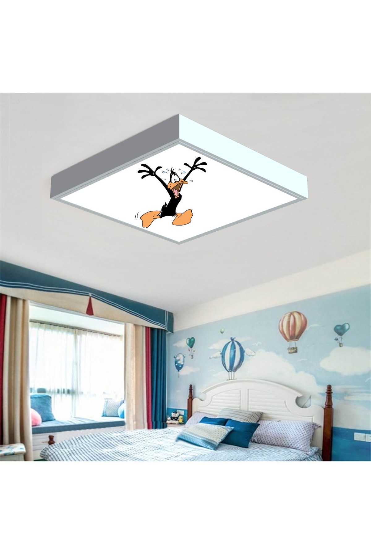Çılgın Ördek 60x60 Çocuk odası avize modelleri, 54wat led, tavana model avize, baskılı çocuklar için kare avize - Görsel 2