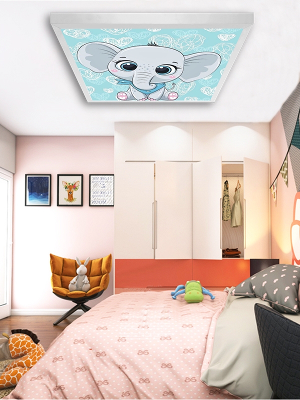 Yavru Fil Çocuk odası avize modelleri, 60x60 baskılı kare avize, 54wat led tavana model - Görsel 2