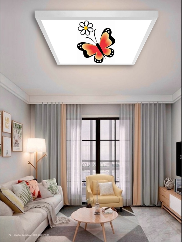 Papatya Kelebek Oturma odası avize modelleri, 60x60 baskılı kare Salon avize, 54wat led tavana model - Görsel 3