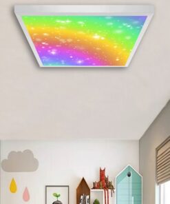 Parıltılı Gökkuşağı Çocuk odası avize modelleri, 60x60 baskılı kare avize, 54wat led tavana model