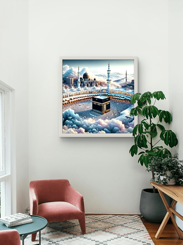 Kâbe-i Şerif, Kâbe-i Muazzama Led Tablo – 60x60 cm | Sıva Üstü Montajlı, Tak-Çalıştır Sistem
