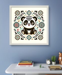 Dekoratif Panda Led Tablo – 60x60 cm | Sıva Üstü Montajlı, Tak-Çalıştır Sistem, Arapuarlı