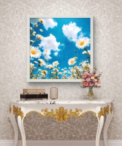 Papatyalı Gökyüzü Led Tablo – 60x60 cm | Sıva Üstü Montajlı, Tak-Çalıştır Sistem, Arapuarlı