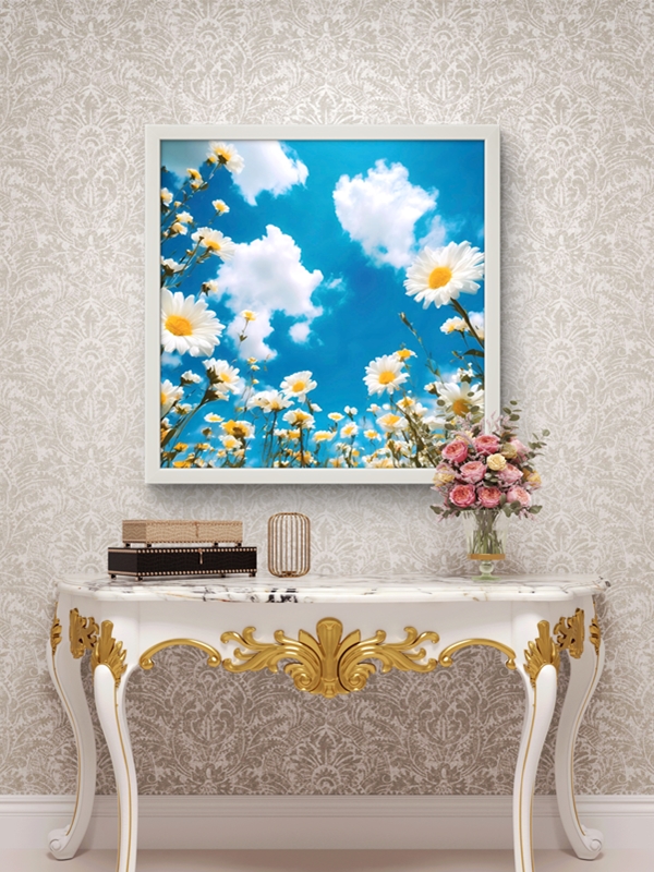 Papatyalı Gökyüzü Led Tablo – 60x60 cm | Sıva Üstü Montajlı, Tak-Çalıştır Sistem, Arapuarlı