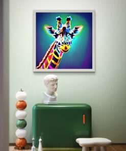 Neon Baskılı Zürafa Led Tablo – 60x60 cm | Sıva Üstü Montajlı, Tak-Çalıştır Sistem, Arapuarlı