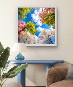 Renkli Ağaçlar Gökyüzü Led Tablo – 60x60 cm | Sıva Üstü Montajlı, Tak-Çalıştır Sistem, Arapuarlı