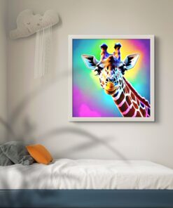 Neon Baskılı Tasarım Zürafa Led Tablo – 60x60 cm | Sıva Üstü Montajlı, Tak-Çalıştır Sistem