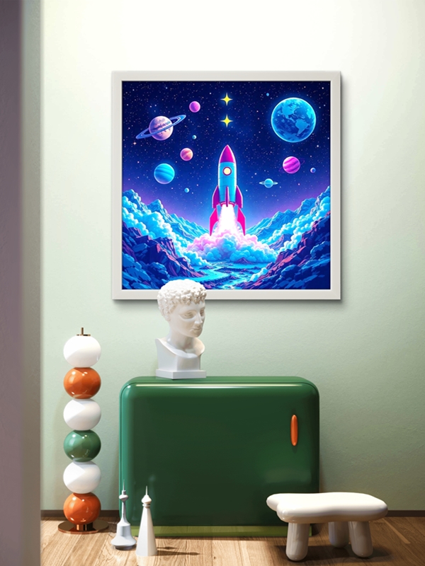 Uzay Mekiği Led Tablo – 60x60 cm | Sıva Üstü Montajlı, Tak-Çalıştır Sistem, Arapuarlı - Görsel 3