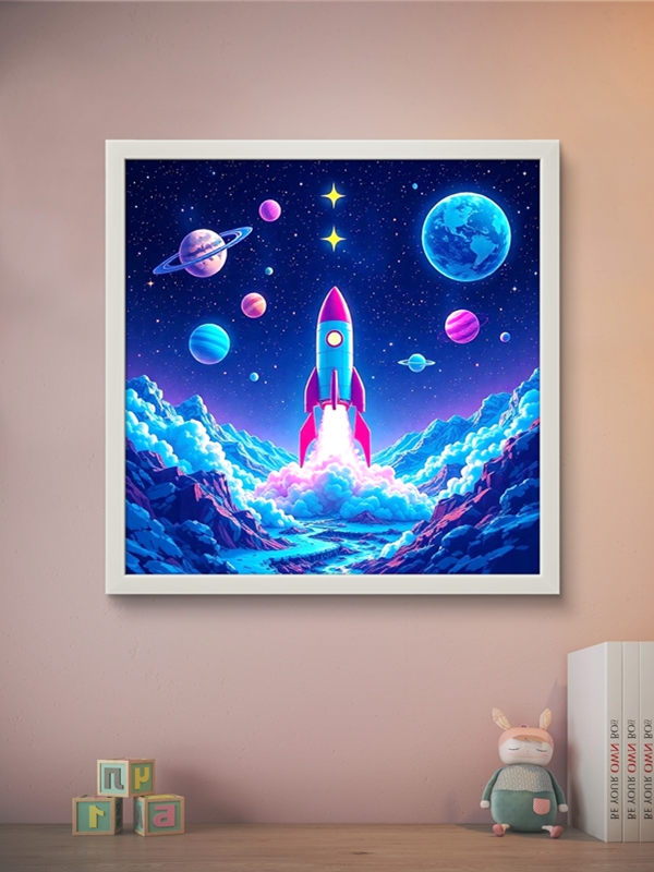 Uzay Mekiği Led Tablo – 60x60 cm | Sıva Üstü Montajlı, Tak-Çalıştır Sistem, Arapuarlı - Görsel 4