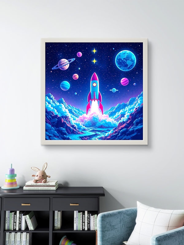 Uzay Mekiği Led Tablo – 60x60 cm | Sıva Üstü Montajlı, Tak-Çalıştır Sistem, Arapuarlı - Görsel 5