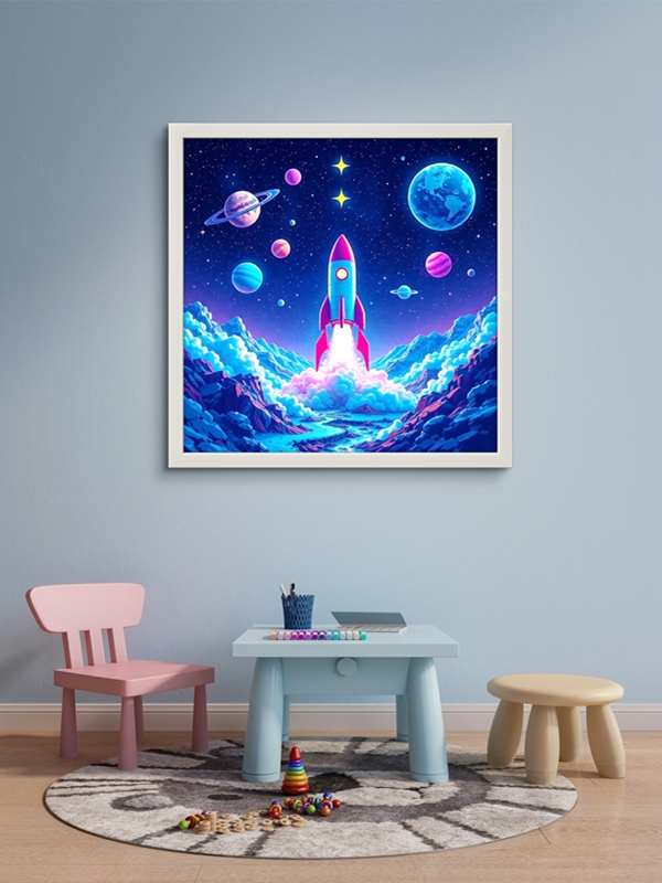 Uzay Mekiği Led Tablo – 60x60 cm | Sıva Üstü Montajlı, Tak-Çalıştır Sistem, Arapuarlı - Görsel 2