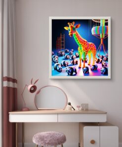 Pandalar Ve Zürefa Led Tablo – 60x60 cm | Sıva Üstü Montajlı, Tak-Çalıştır Sistem, Arapuarlı