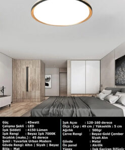 Alternative view of LED’li Tavan Armatür – 45 Watt – Beyaz Işık – 7000K – 50 cm Yuvarlak Modern Avize – 4150 Lümen Güçlü Aydınlatma