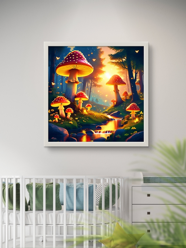 Dev mantar dünyası Çocuk Odası Led Tablo – 60x60 cm | Sıva Üstü Montajlı, Tak-Çalıştır Sistem