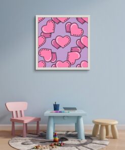 Alternative view of Pembe Kalpler Çocuk Odası Led Tablo – 60x60 cm | Sıva Üstü Montajlı, Tak-Çalıştır Sistem, Arapuarlı