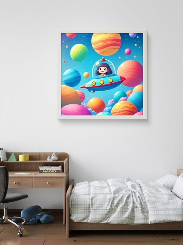 Uzay Gemisi Çocuk Odası Led Tablo – 60x60 cm | Sıva Üstü Montajlı, Tak-Çalıştır Sistem, Arapuarlı - Görsel 3