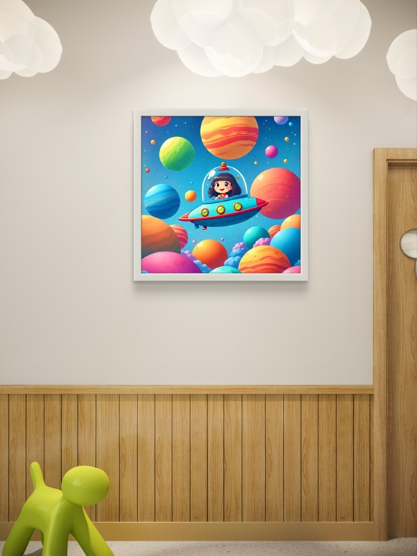Uzay Gemisi Çocuk Odası Led Tablo – 60x60 cm | Sıva Üstü Montajlı, Tak-Çalıştır Sistem, Arapuarlı - Görsel 4