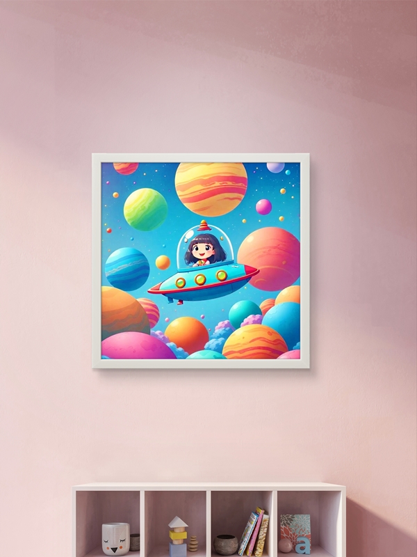 Uzay Gemisi Çocuk Odası Led Tablo – 60x60 cm | Sıva Üstü Montajlı, Tak-Çalıştır Sistem, Arapuarlı - Görsel 2