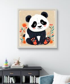 Masum Panda Led Tablo – 60x60 cm | Sıva Üstü Montajlı, Tak-Çalıştır Sistem, Arapuarlı