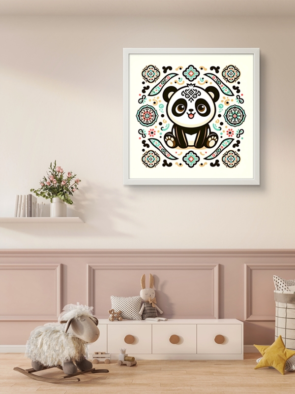 Dekoratif Panda Led Tablo – 60x60 cm | Sıva Üstü Montajlı, Tak-Çalıştır Sistem, Arapuarlı - Görsel 3