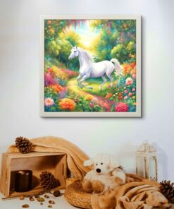 Doğadaki Beyaz At Led Tablo – 60x60 cm | Sıva Üstü Montajlı, Tak-Çalıştır Sistem, Arapuarlı