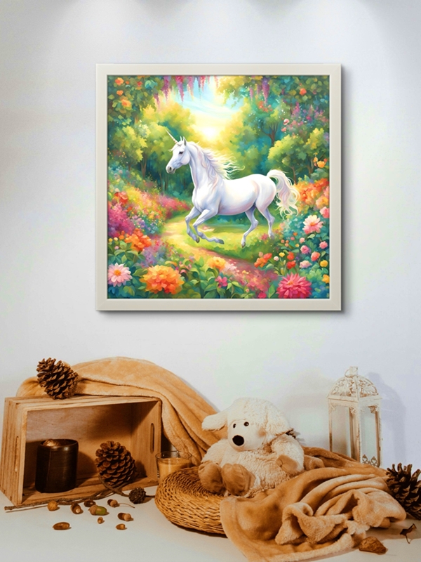 Doğadaki Beyaz At Led Tablo – 60x60 cm | Sıva Üstü Montajlı, Tak-Çalıştır Sistem, Arapuarlı