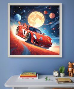 Kırmızı Şimşek Araba Led Tablo – 60x60 cm | Sıva Üstü Montajlı, Tak-Çalıştır Sistem, Arapuarlı